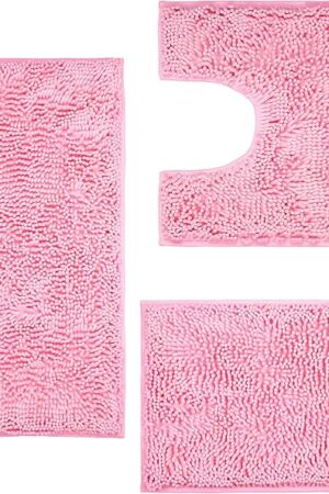 ZiYiJuan Bathroom Rugs, Super Absorbent Luxury Shaggy Chenille Bath Mats, Pink 20x20_17x24_20x32