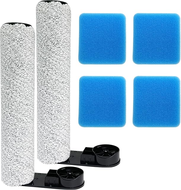 Replacement Brush Roller & Sponge Filter Set for Eureka NEW430BL/ for JONR ED12 Vacuum Cleaner(2 Brush Rollers +4 Sponges)