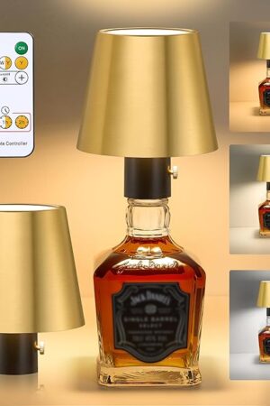 Wireless Bottle Lamp,Rechargeable Bottle Lights, 3 Color Temperature with Remote Control for Liquor and Wine Bottles, IP 56 Waterproof for Outdoor and Indoor, Extra Long Battery Life (Gold, 2pcs)