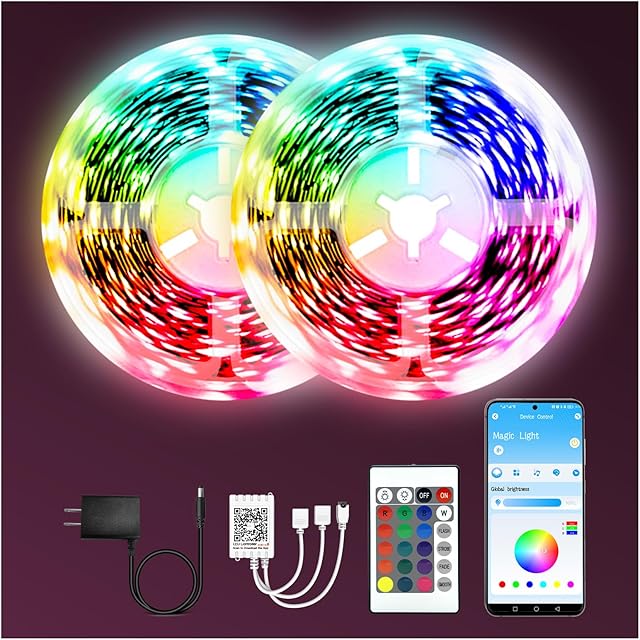 dalattin Led Lights for Bedroom 130ft(2 Rolls of 65.6ft), Led Lighting with Remote&App Control, Color Changing Led Lights for Room, RGB Led Strip Lights Music Sync, Easter Home Decor, 24V Power Supply