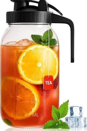 64 oz Mason Jar Pour Spout, 2 Quart Glass Water Pitcher with Lid, Airtight Seal for Great for Iced Tea,Juice,Milk,Coffee,Sun Lemonade, Set of 1(Black)