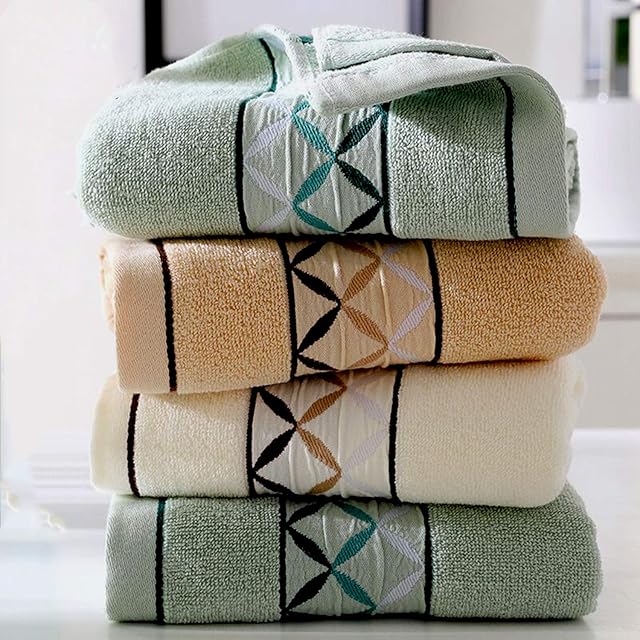 4 Pack Cotton Hand Towels,100% Cotton Face Towels, with Print Super Soft and Highly Absorbent for Bathroom (14 x 30 Inch)(Maoj-4P)