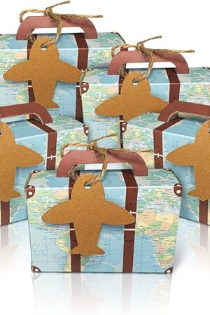 50Pcs Party Favor Candy Box World Map Mini Suitcase Favor Box Kraft Paper