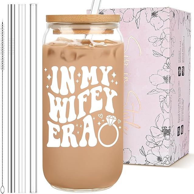Bridal Shower Gift - Cute Cool Wedding Day Idea for Bride to Be, Future Mrs, Bachelorette - In My Wifey Era Glass Cup Tumbler