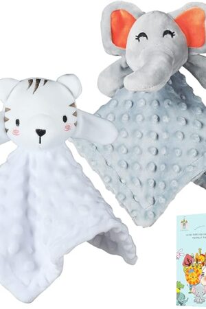 Cute Castle Security Blanket for Babies Gifts - Soft Unisex Newborn Essentials for Boys and Girls - Neutral Baby Stuff Snuggle Toy - Baby Registry Search Shower (Tiger & Grey Elephant)