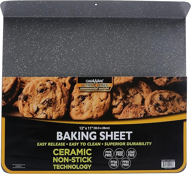casaWare Toaster Oven 12 x 11-Inch Baking Sheet with a 1.5-Inch Handle (Silver Granite)