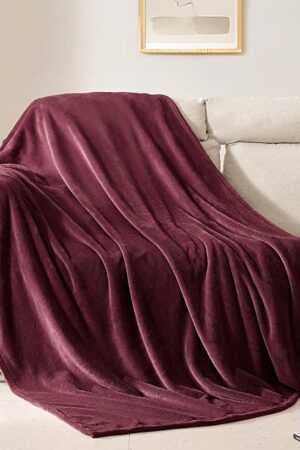 BEAUTEX Fleece Throw Blanket Plush Blanket Luxury Flannel Wine 50" x 60"