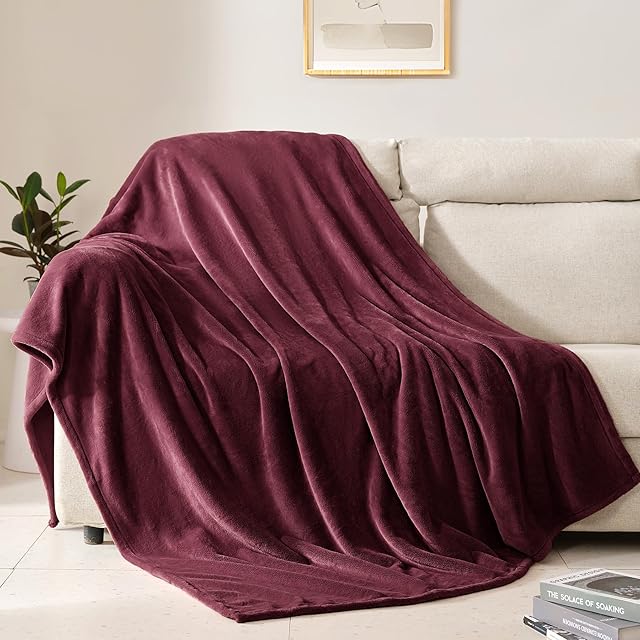 BEAUTEX Fleece Throw Blanket Plush Blanket Luxury Flannel Wine 50" x 60"