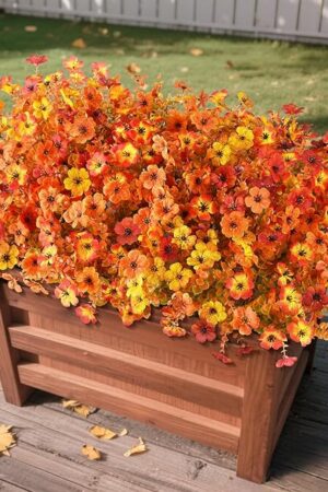 Artificial Fall Flowers for Decoration Fake Flowers Outdoor Artificial Plants, 12 Bundles Faux Mums Autumn Plastic Flower UV Resistant for Porch Patio Home Yard Garden Window Box Pot Planters