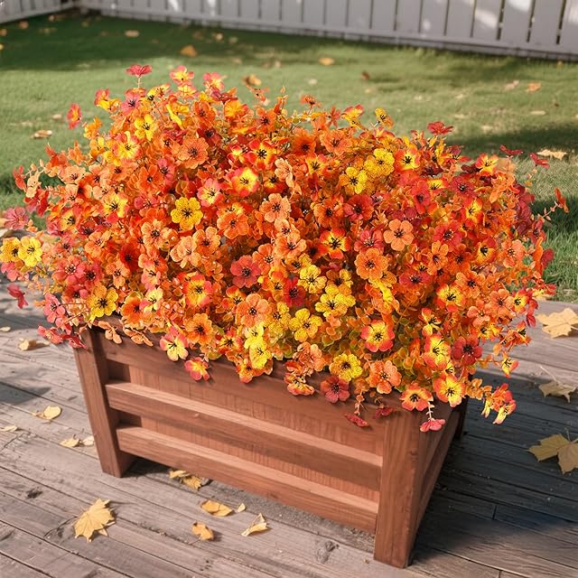 Artificial Fall Flowers for Decoration Fake Flowers Outdoor Artificial Plants, 12 Bundles Faux Mums Autumn Plastic Flower UV Resistant for Porch Patio Home Yard Garden Window Box Pot Planters