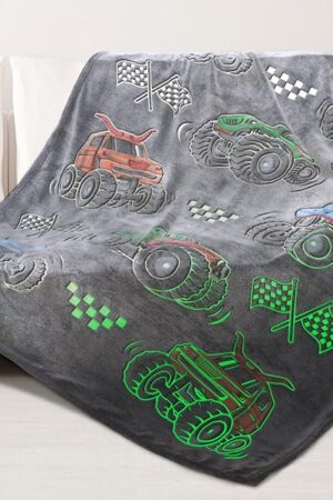 Boys Truck Car Toys Unique Gifts for Kids Glow in The Dark Blanket Glowing Cartoon Tractor Throw Blanket Soft Fleece Blanket Excavators Room Bed Sofa Decor Blankets
