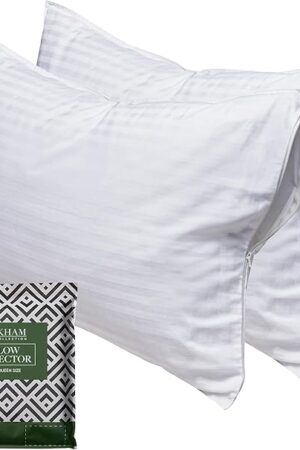 Beckham Hotel Collection Queen Size White Pillow Protector with Zipper Set of 2, Soft and Breathable Cotton Pillow Protector Covers