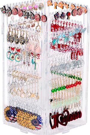 360 Rotating Earring Holder Organizer Stand,5 Tiers Acrylic Jewelry Organizers and Storage,Stud Earring Organizers and Storage,228 Holes and 232 Grooves for Earrings Necklaces chain bracelet