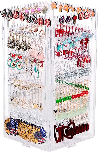 360 Rotating Earring Holder Organizer Stand,5 Tiers Acrylic Jewelry Organizers and Storage,Stud Earring Organizers and Storage,228 Holes and 232 Grooves for Earrings Necklaces chain bracelet