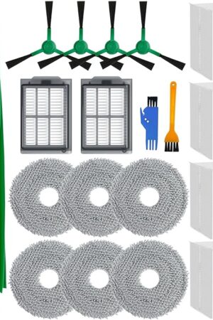 Vacuum Replacement Part Kit for iRobot Roomba Plus 405 Combo/ 505 Combo Robot Vacuum, 1 Rubber Brush 6 Mop Cloth 4 Dust Bag 2 Filter 4 Side Brushes 2 Cleaning Tool