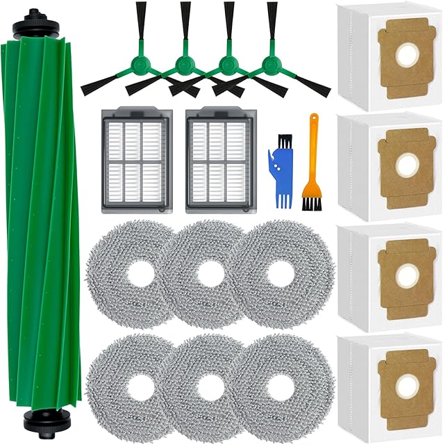 Vacuum Replacement Part Kit for iRobot Roomba Plus 405 Combo/ 505 Combo Robot Vacuum, 1 Rubber Brush 6 Mop Cloth 4 Dust Bag 2 Filter 4 Side Brushes 2 Cleaning Tool