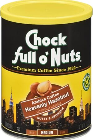 Chock Full o’Nuts Heavenly Hazelnut Ground Coffee (10.2 Oz. Can) – Arabica Coffee Beans – Aromatic and Smooth with a Rich, Nutty Flavor