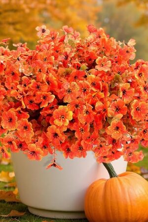 12 Bundles Faux Mums for Outdoor Planters, Artificial Fake Mums Fall Decorations for Outdoors Home, Fall Autumn Faux Silk Flowers Plants Look Real UV Resistant for Outside Home Porch Patio