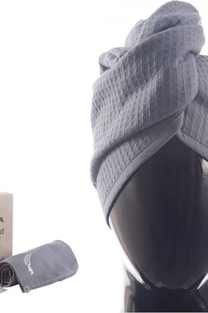 100% Turkish Cotton Hair Towel Wrap for Women,Non Microfiber,400-GSM(Grams per Square Metre),AntiFrizz,Hair Plop Waffle Towels for Curly,Long&Thick Hairs,Turban Head Wrap,1Pack10x26inc