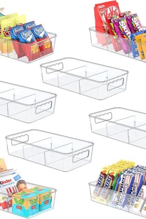 Clear Plastic Food Storage Organizer Bins,8 Pack Pantry Organizations and Storage Bins with Removable Dividers, Stackable Refrigerator Organizer Bins Fridge Organizers Kitchen Cabinet Organizers