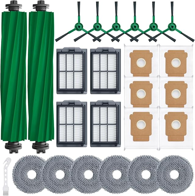 Plus 405 Combo Replacement Parts for Roomba Plus 405 Combo Plus 505 Combo Robot Vacuum Cleaner Parts with 2 Roller Brush, 4 HEAP, 6 Mops, 6 Dust Bags, 6 Side Brushes, 1 Clean Brush