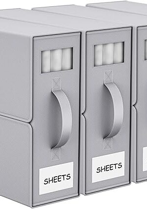 Bed Sheet Organizers and Storage, Foldable Fabric Storage Bins for Bed Sheets Duvet Covers Pillowcases, Closet Organizer, Storage Container Boxes for Blankets, Clothes (4 pack(Queen or King), Grey)