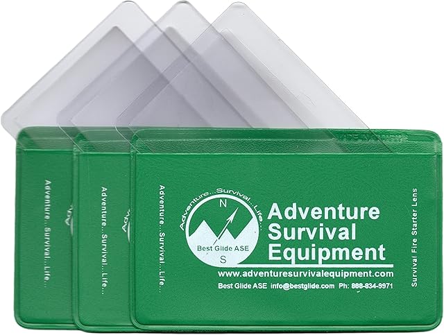 Credit Card Size Fresnel Lens Fire Starter and Magnifier Lenses (3 Pack - Green)