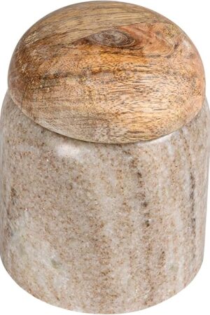 Creative Co-Op Modern Marble Canister with Wood Lid, Natural