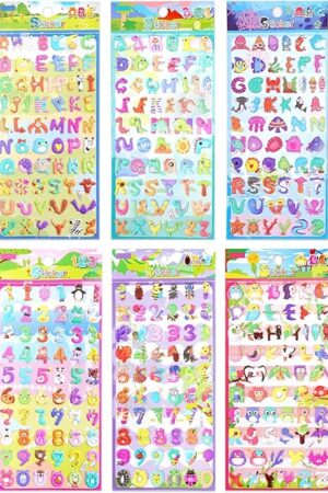 The Puffy ABC Alphabet Stickers for Kids – 3D Foam Letter and Number Sticker for Crafts, Cute Cartoon Animal Design, 6 Sheets
