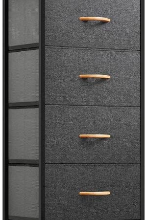 YITAHOME Dresser with 4 Drawers - Fabric Storage Tower, Organizer Unit for Bedroom, Living Room, Hallway, Closets - Sturdy Steel Frame, Wooden Top & Easy Pull Fabric Bins
