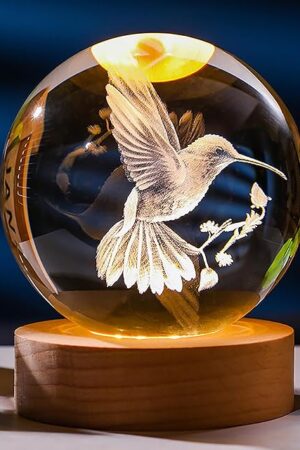 3D Hummingbird Crystal Ball 60mm - Hummingbird Figurine Glass Animal Decor for Room, Birthday, Lovers Keepsake Paperweight