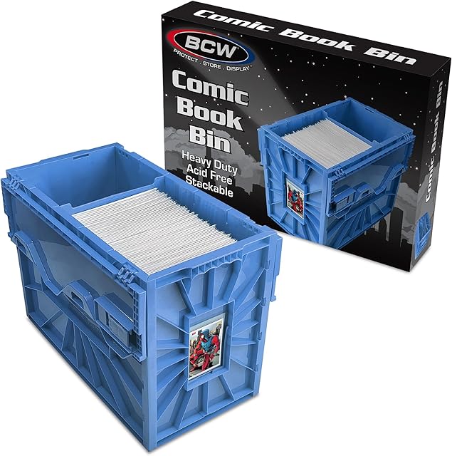 BCW Short Comic Book Bin | Holds 150 Comics | Stackable Plastic Storage | Acid-Free Organizer | Blue, Single