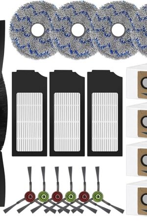 18 PCS Replacement Accessories Kit For Ecovacs Deebot X1 TURBO/OMNI Robot Vacuum Cleaner Parts, 1 Main Brush, 6 Side Brush, 3 Hepa Filter, 4 Mop Cloth, 4 Dust Bag