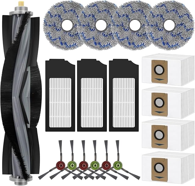 18 PCS Replacement Accessories Kit For Ecovacs Deebot X1 TURBO/OMNI Robot Vacuum Cleaner Parts, 1 Main Brush, 6 Side Brush, 3 Hepa Filter, 4 Mop Cloth, 4 Dust Bag