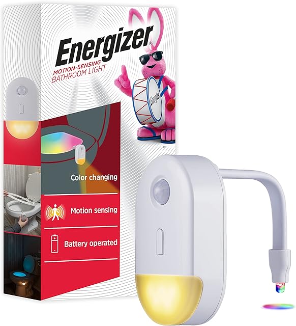 Energizer Toilet Light Motion Sensor, Toilet Night Light, 1 Pack, 20-Color Changing LED Toilet Bowl Light Motion Activated, Bathroom Night Light, Battery Powered, Unique & Funny Gift Idea, 54845