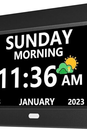 7 Inch Digital Clock with Day and Date for Elderly Alzheimer's Dementia Clock Customizable Alarms and Medicine Reminders 3 Display Modes Large Font Digital Alarm Clock for Seniors Black