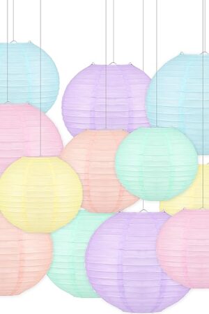 12 PCS Colorful Hanging Paper Lanterns Pastel 10 in Macaron-Colored Neon Chinese Paper Lanterns Party Decorations for Classroom Baby Shower Wedding Birthday Valentine's Day (Macaron)