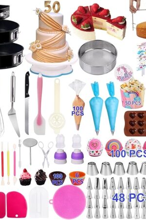 Cake Decorating Kits 567 PCS Baking Set with Springform Pans Set, Rotating Turntable, Decorating Tools, Cake Baking Supplies for Beginners and Cake Lovers