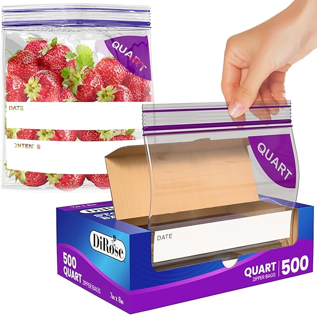 DiRose Reclosable Food Storage Bags Quart Bags with Easy Double Zip Closure