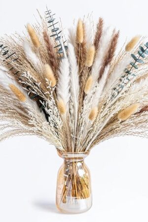 Boho Decor Pampas Grass and Eucalyptus Bouquet,pompas Grass Dried Flowers Arrangement for Centerpiece Table Decor,Wedding,Home,Room,Rustic Decor