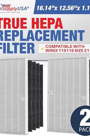 115115 2 HEPA Filter A Replacement + 8 Carbon Pre-Filters for C535, 5300, 5300-2, 5500, 5500-2, 6300, 6300-2, P300, AM90, C909, 9800 For Winix Air Purifier Filter Replacement Size 21 by LifeSupplyUSA