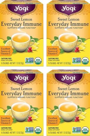 Yogi Tea Sweet Lemon Everyday Immune - 16 Bags per Pack (4 Packs) - Daily Immune Support Tea - Delicious Lemon Tea Bags - Includes Tulsi, Lemongrass, Rose Hip, Lemon Peel & More