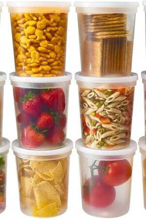 DuraHome - Deli food Storage Containers with Lids 32 oz, Quart Pack of 24 Leak-proof Freezer Safe Microwaveable Soup Storage Container - Clear Plastic Premium Quality