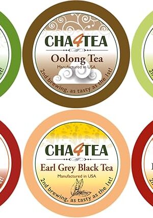 Cha4TEA 36-Count 6 Flavors Variety Pack Tea for Keurig K-Cup Brewers, Including Green, Black, Jasmine, Earl Grey, English Breakfast, Oolong Tea