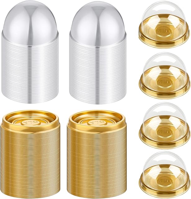 200 Pcs Mini Cupcake Boxes Containers Clear Plastic Muffins Cheese Pastry Containers with Dome Lids for Wedding Birthday Party Gifts Supplies, 2.87 x 2.87 x 1.97 Inch (Gold)