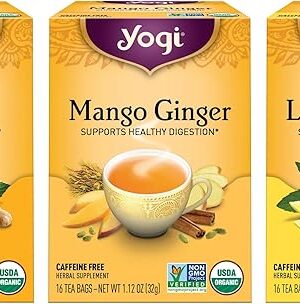 Yogi Tea Ginger Variety Sampler - 3 Packs (16 Bags per Pack) | Supports Digestion | Organic Nausea Relief | Caffeine-Free | Includes Ginger, Mango & Lemon Flavors
