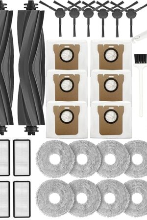 Yivy 28PCS Replacement Parts for Dreame L20 Ultra/L20 Ultra Complete, L30 Ultra/L30 Ultra Complete, Vacuum Cleaner Accessory Kit: 2 Main Brushes, 6 Side Brushes, 4 HEPA Filters, 6 Dust Bags, 8 Wipes