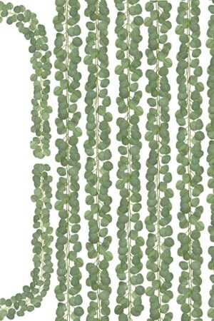 CQURE 8Pcs Eucalyptus Garland,Artificial Eucalyptus Leaves Table Greenery Garland Wreath Spring Vines for Wedding Party Table Bedroom Wall Room Decor