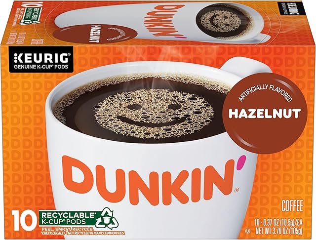 Dunkin' Hazelnut Flavored Coffee, 10 Keurig K-Cup Pods