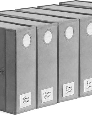 Dreamzie 6 Pack Bed Sheet Organizers and Storage - Front Window and Label - Foldable Linen Closet Organizers and Storage - Gray